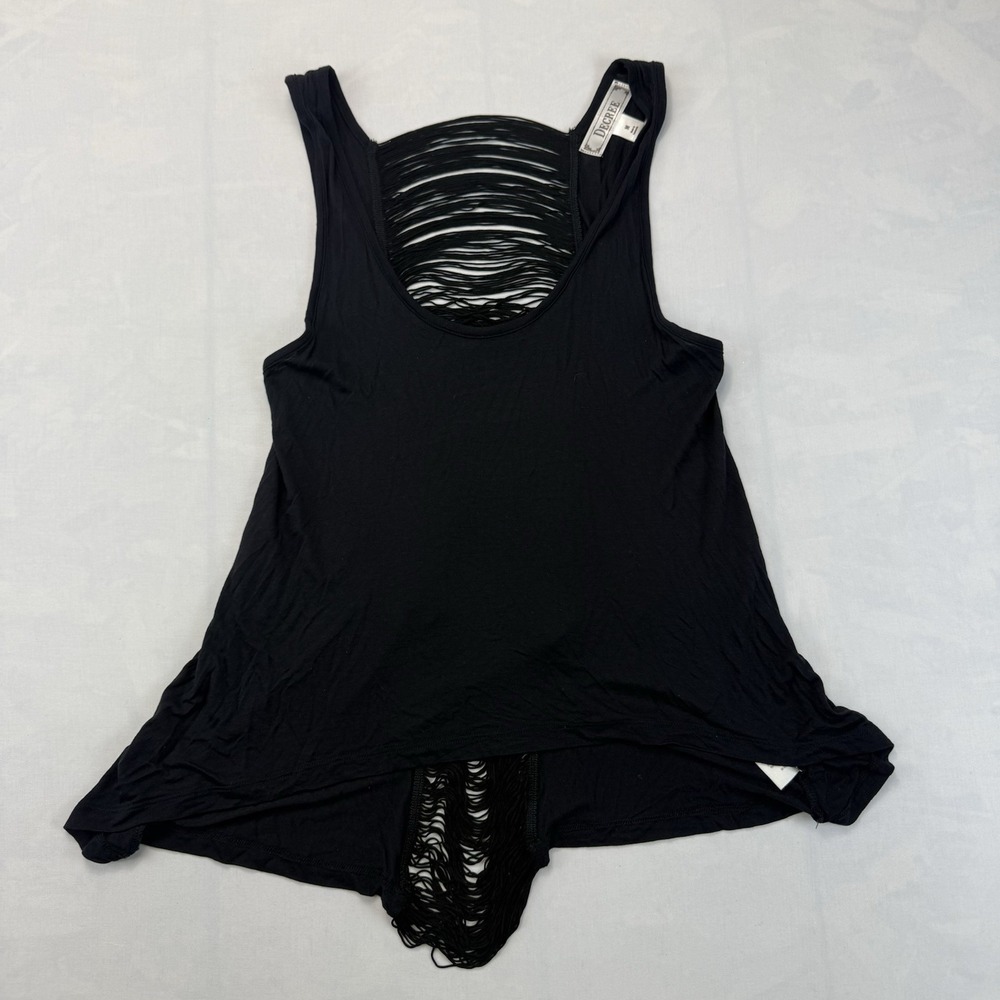 Decree Sequin Tank Top Sleeveless Sparkle Casual Black Fringe Racerback M